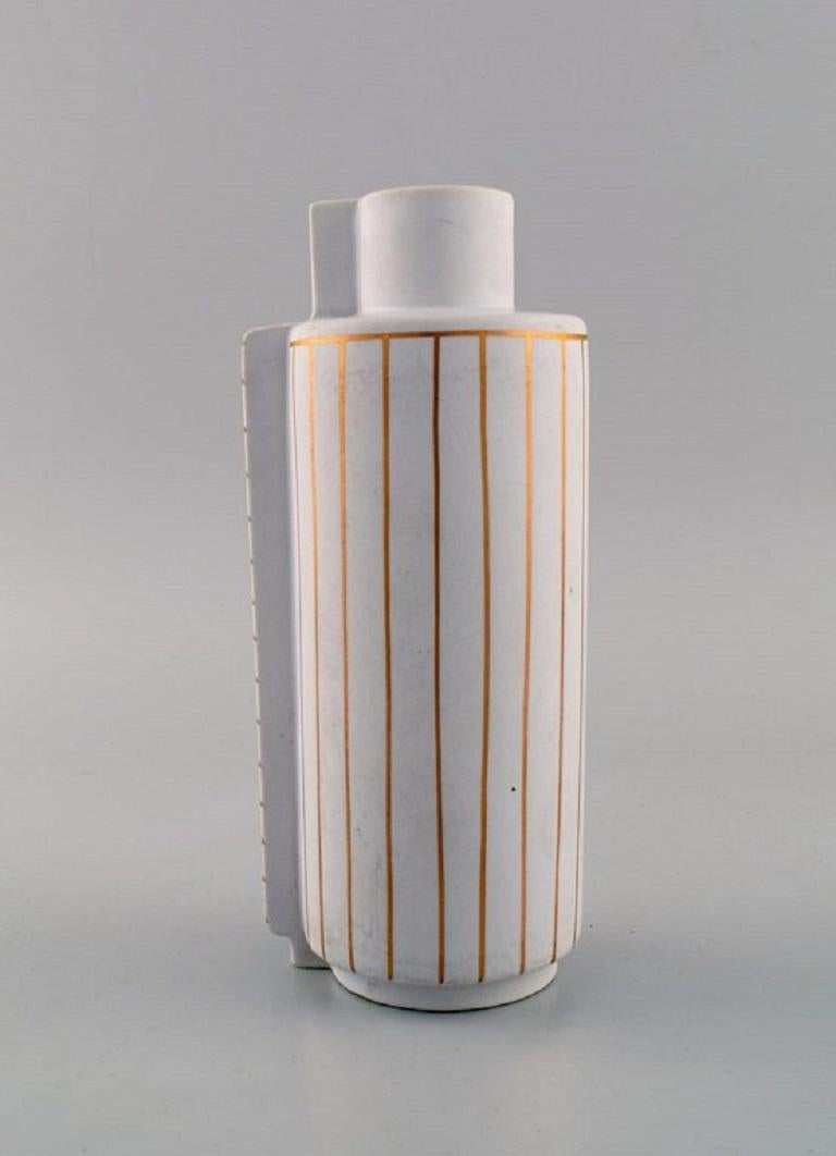 Swedish Wilhelm Kåge for Gustavsberg Studio Hand, Gold Surrea Ceramic Split Vase