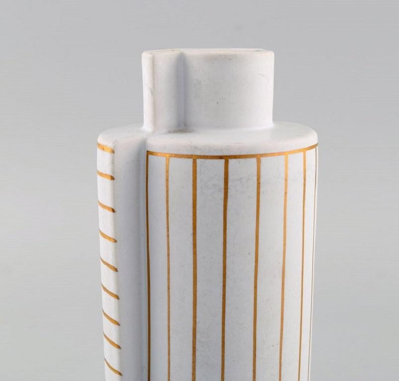 Glazed Wilhelm Kåge for Gustavsberg Studio Hand, Gold Surrea Ceramic Split Vase