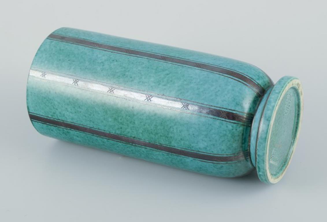 Glazed Wilhelm Kåge for Gustavsberg, Sweden. ‘Argenta’ ceramic vase. Art Deco style. For Sale