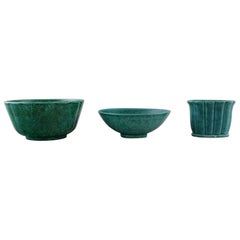 Wilhelm Kåge for Gustavsberg, Three Argenta Ceramic Bowls, Sweden, 1940s