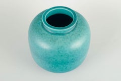 Wilhelm Kåge for Gustavsberg. Turquoise glazed stoneware vase, circa 1940s.