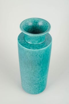 Wilhelm Kåge for Gustavsberg. Turquoise glazed stoneware vase, circa 1940s.