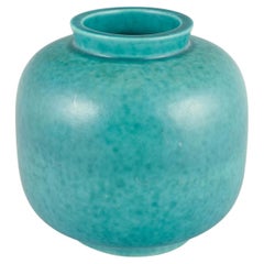 Wilhelm Kåge for Gustavsberg. Turquoise glazed stoneware vase, circa 1940s.