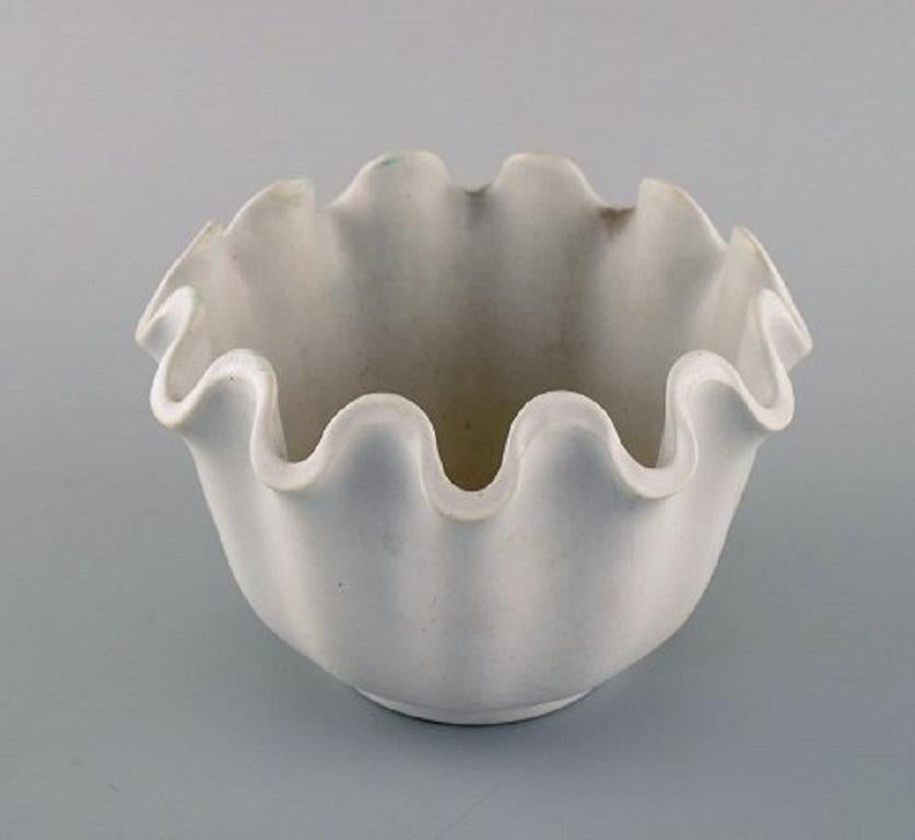 Scandinavian Modern Wilhelm Kåge for Gustavsberg, Two Carrara Ceramic Vases or Bowls with Wavy Edge