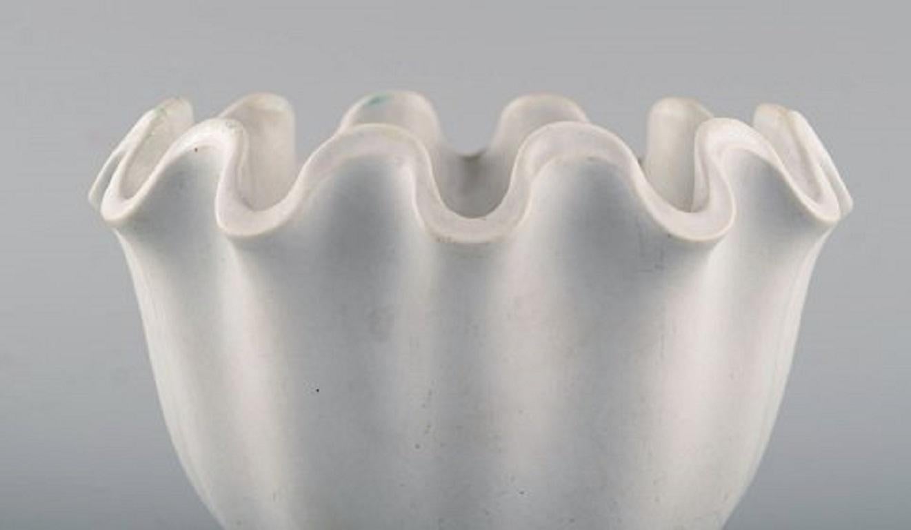 Swedish Wilhelm Kåge for Gustavsberg, Two Carrara Ceramic Vases or Bowls with Wavy Edge