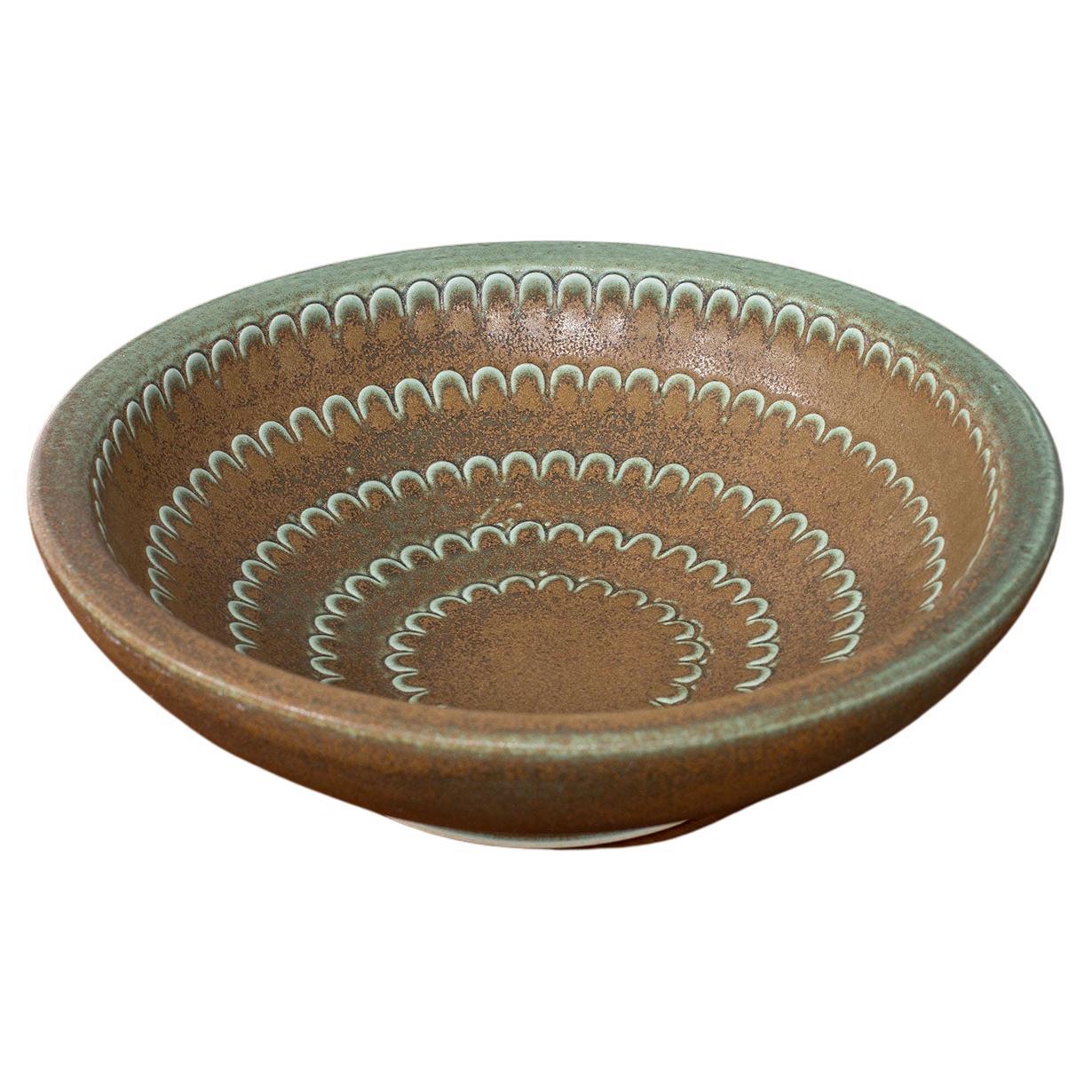 Wilhelm Kåge Green & Brown Stoneware Dish, Bowl, Gustavsberg, Sweden, 1950s