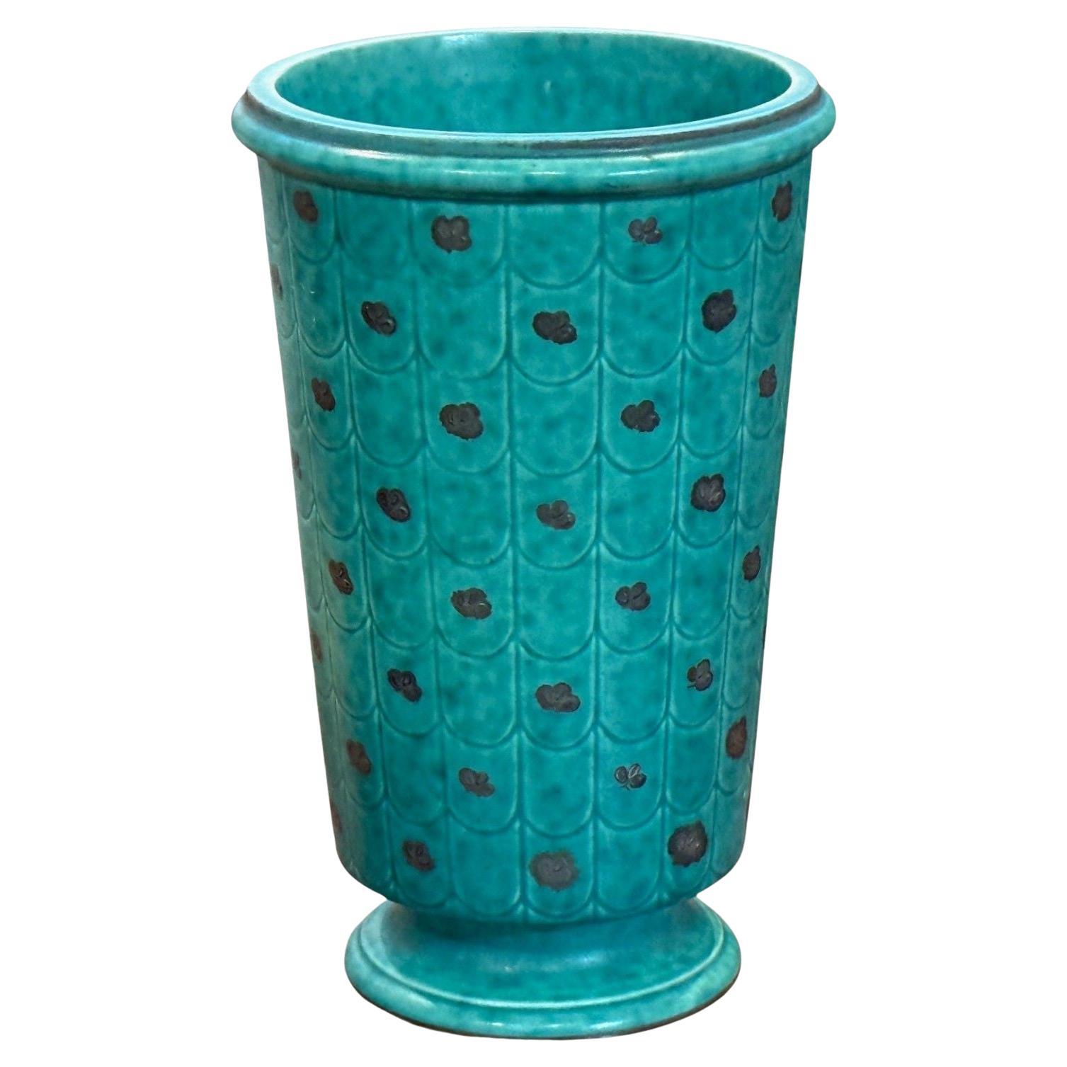 Wilhelm Kage, Green Ceramic, Argenta Vase, Sweden, 1930s
