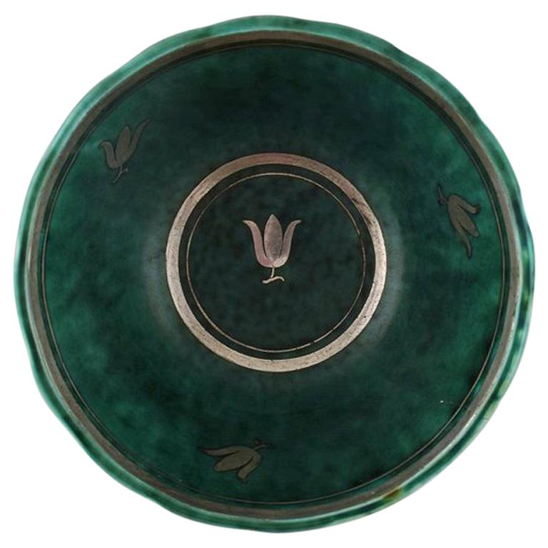 Wilhelm Kåge, Gustavsberg, Argenta Art Deco Bowl Decorated with Flower Buds For Sale