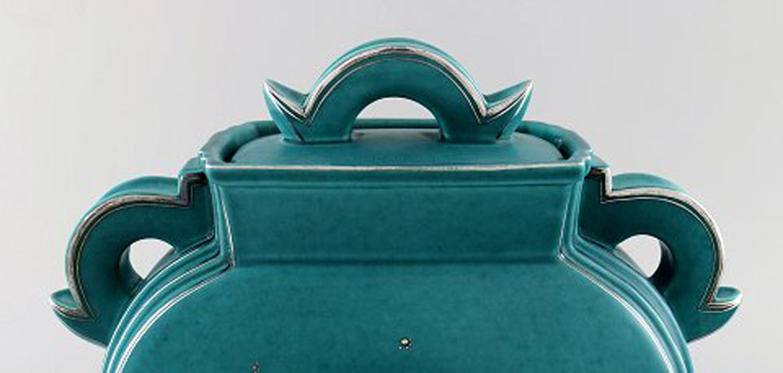 Metà XX secolo Wilhelm Kåge, Gustavsberg, Vaso in ceramica Art Deco di Argenta, anni '40 in vendita