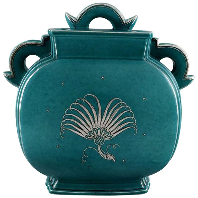 Wilhelm Kåge, Gustavsberg, Argenta Art Deco Ceramic Vase, 1940s For Sale