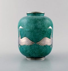 Wilhelm Kåge, Gustavsberg, Argenta Art Deco Ceramic Vase Decorated with Swans