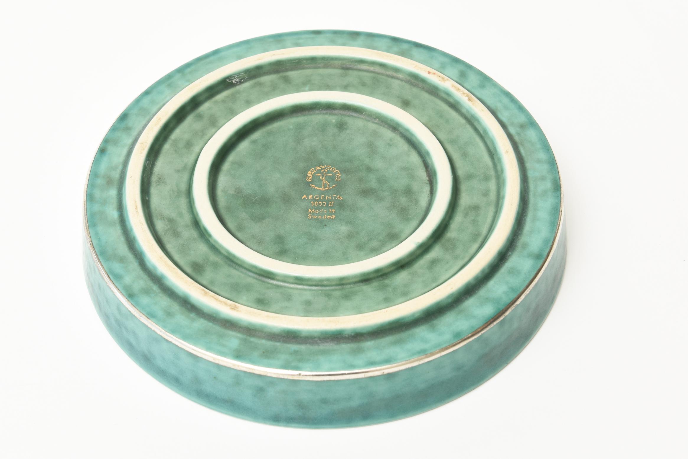 Swedish Wilhelm Kage Gustavsberg Argenta Ceramic and Sterling Silver Bowl Dish Vintage