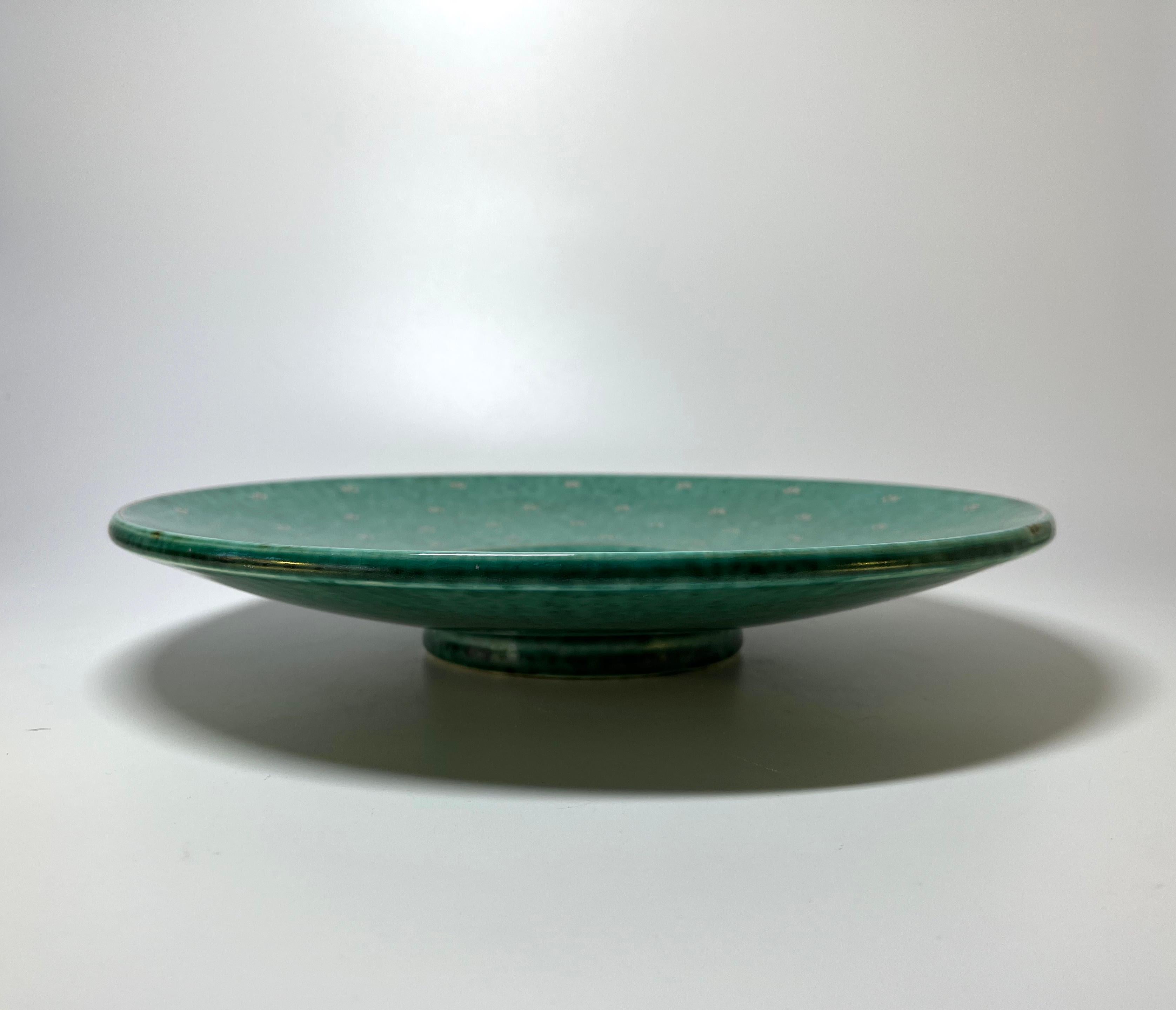 Glazed Wilhelm Kage, Gustavsberg Argenta Ceramic Centrepiece Platter Applied Silver For Sale