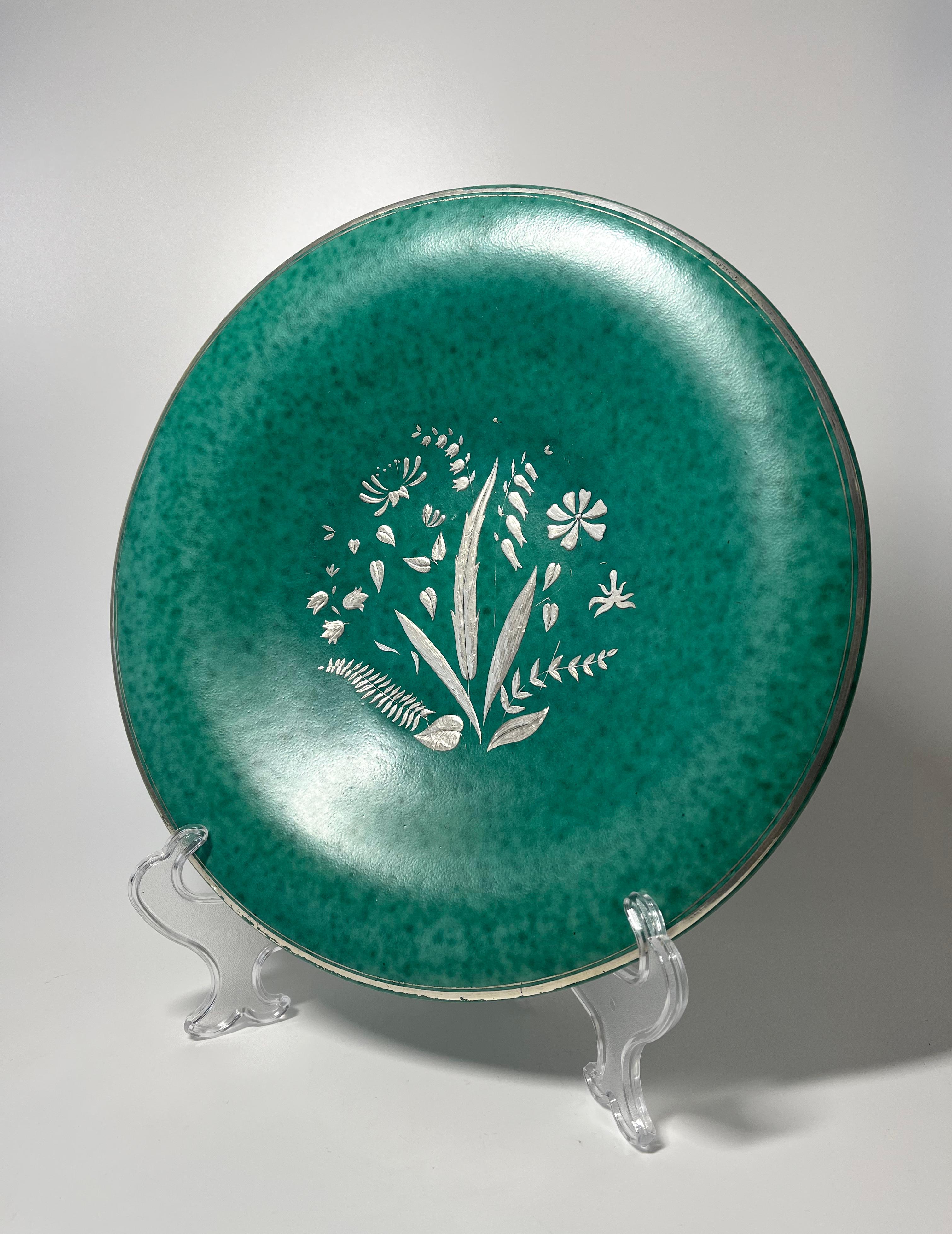 Swedish Wilhelm Kage Gustavsberg Argenta Ceramic Floral Centrepiece Applied Silver #1035