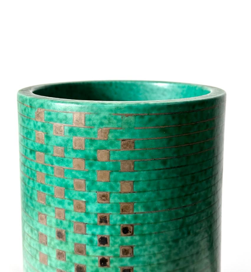 Pottery Wilhelm Kage Gustavsberg Argenta Geometric Midcentury Abstract Ceramic Vase  For Sale