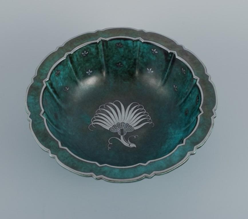 Swedish Wilhelm Kåge, Gustavsberg, Art Deco Argenta Bowl Decorated with Silver Inlay For Sale