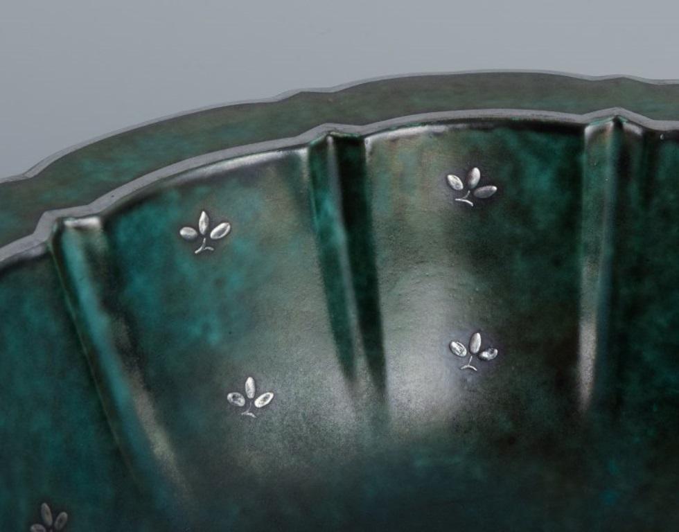 Mid-20th Century Wilhelm Kåge, Gustavsberg, Art Deco Argenta Bowl Decorated with Silver Inlay For Sale