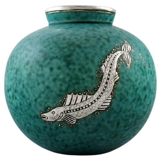 Wilhelm Kåge, Gustavsberg, Round Hand-Crafted Art Deco Vase in Ceramics For Sale