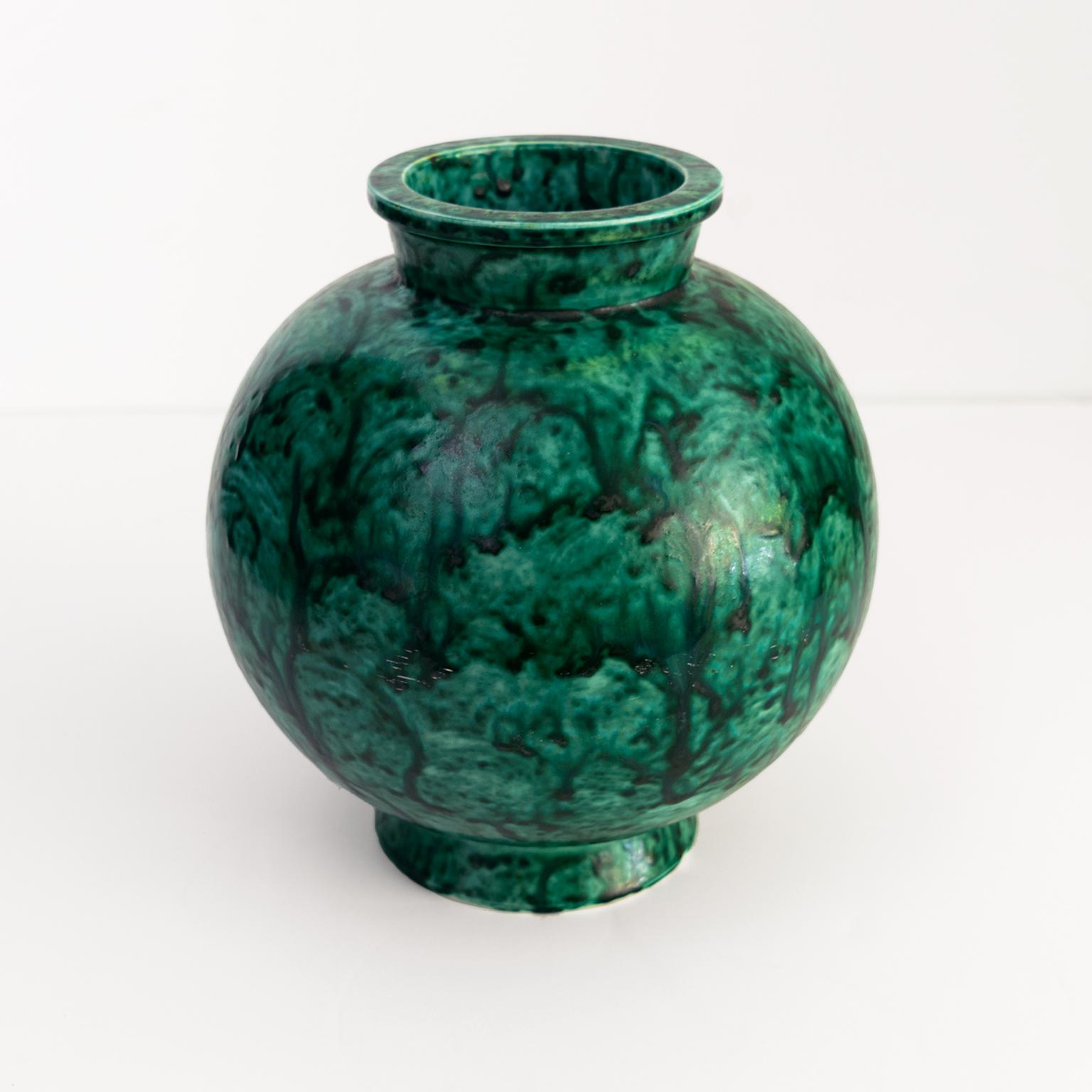 Wilhelm Kage, Gustavsberg Scandinavian Modern Unique Splatter Glazed Vase In Good Condition In New York, NY