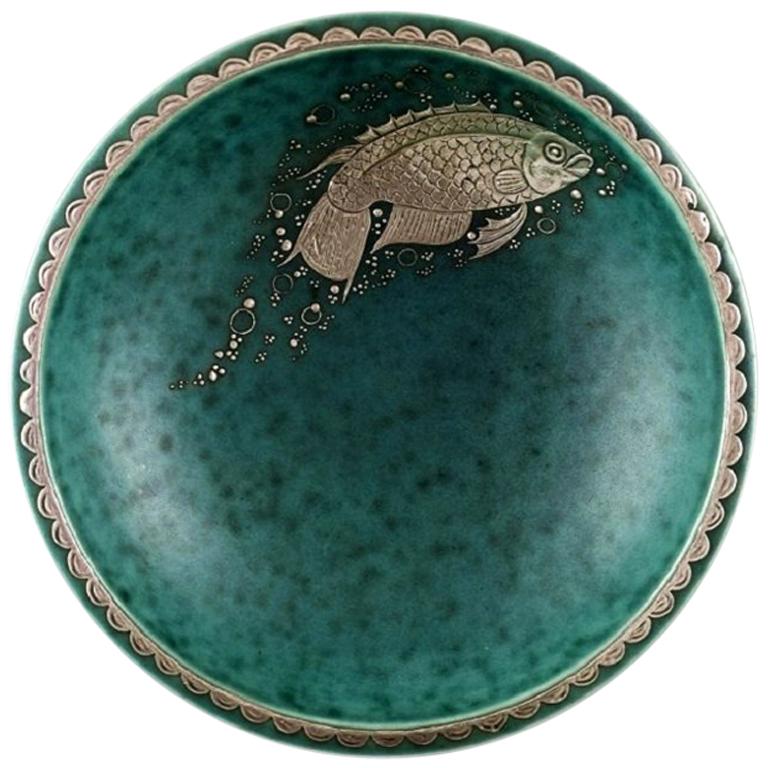 Wilhelm Kåge/Kaage, Gustavsberg, Argenta Art Deco Bowl Decorated with Fish