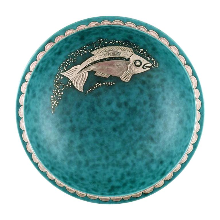 Wilhelm Kåge/Kaage, Gustavsberg, Argenta Art Deco Bowl Decorated with Fish
