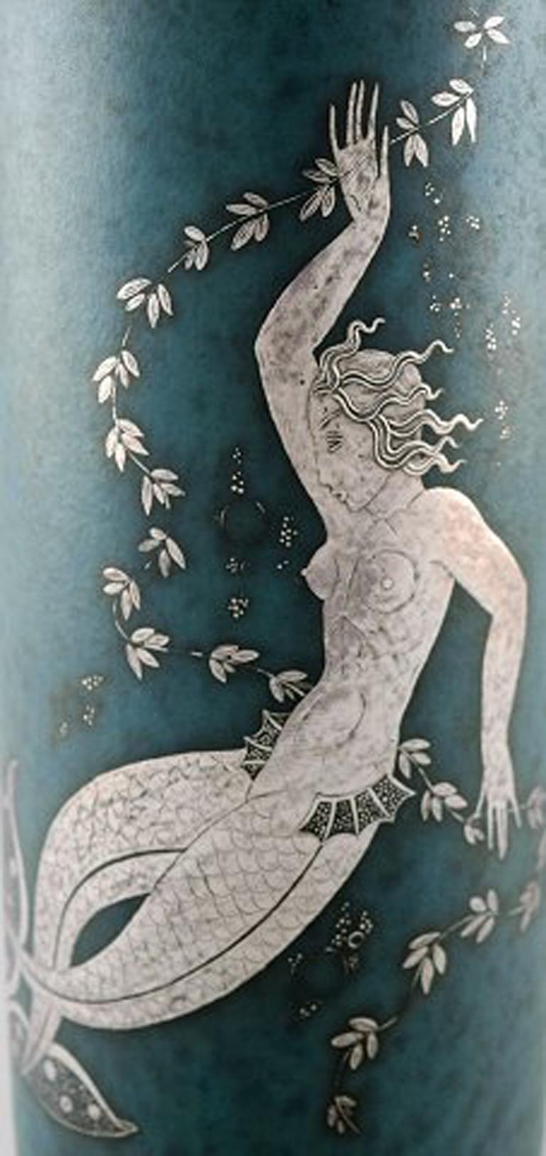 Swedish Wilhelm Kåge/Kaage, Gustavsberg, Argenta Vase Decorated with Mermaid