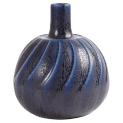Wilhelm Kåge "Kapa" Vase Blue Haresfur Glaze Scandinavian Midcentury Ceramic