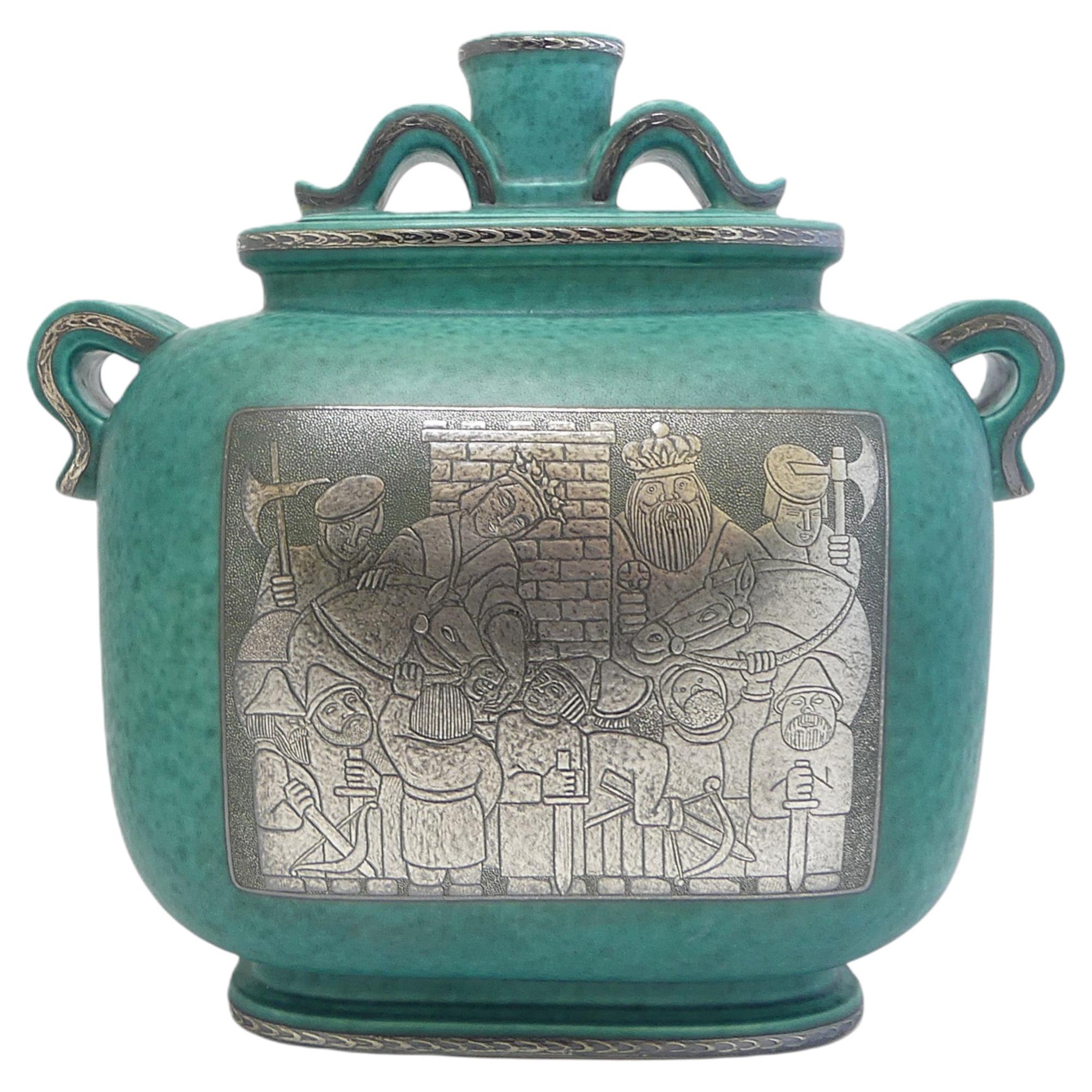 Wilhelm Kage Lock Urn 'Argenta' for Gustavsberg Sweden 1940s Signed For Sale