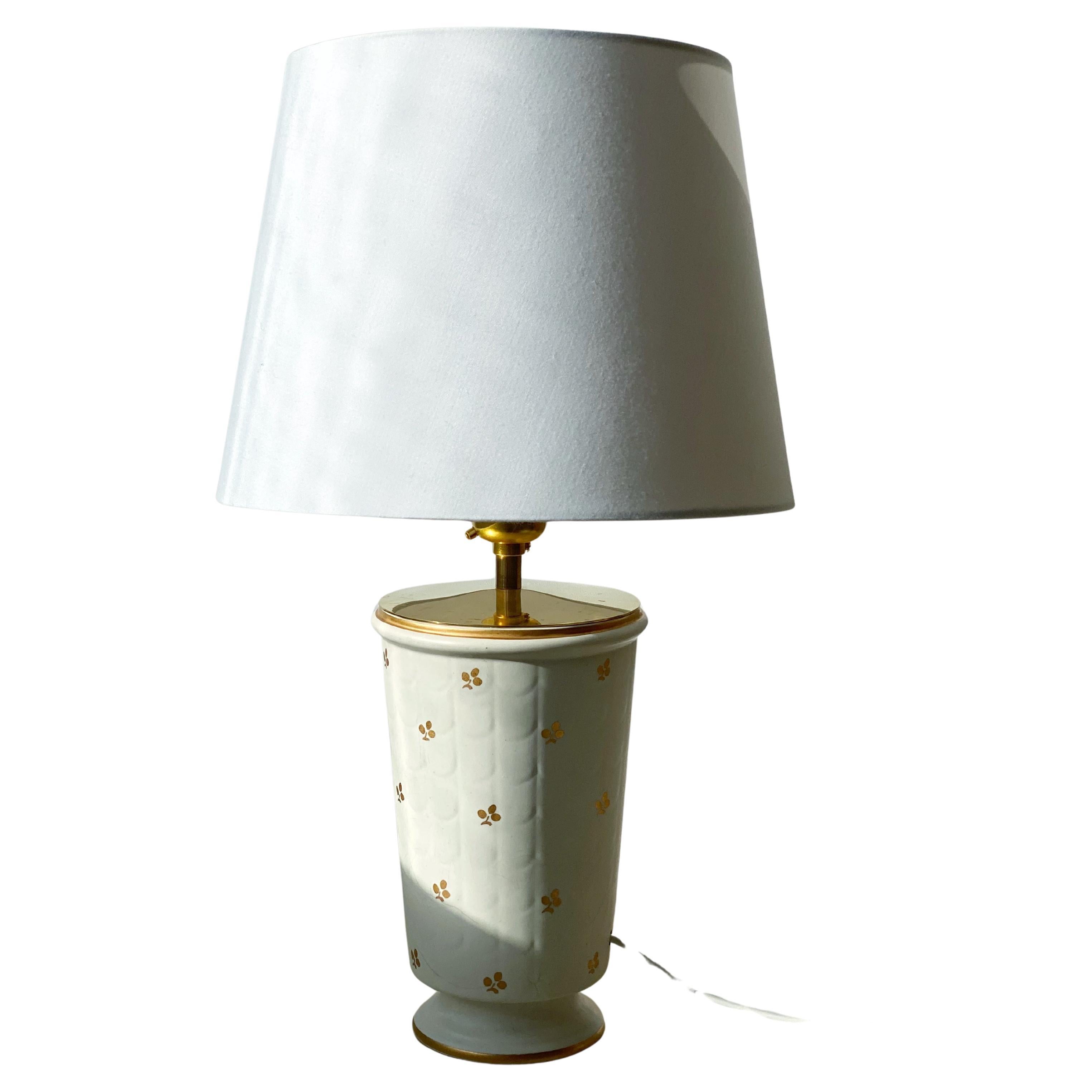 Wilhelm Kage Mid-Cen Stoneware Table Lamp CARRARA for Gustavsberg, Sweden 1940s. For Sale