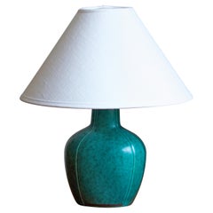 Wilhelm Kåge, Small "Argenta" Table Lamp, Glazed Stoneware, Silver Paint, 1940s