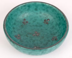 Wilhelm Kage Cuenco sueco Art Decó Gustavsberg Argenta Cerámica con incrustaciones de plata