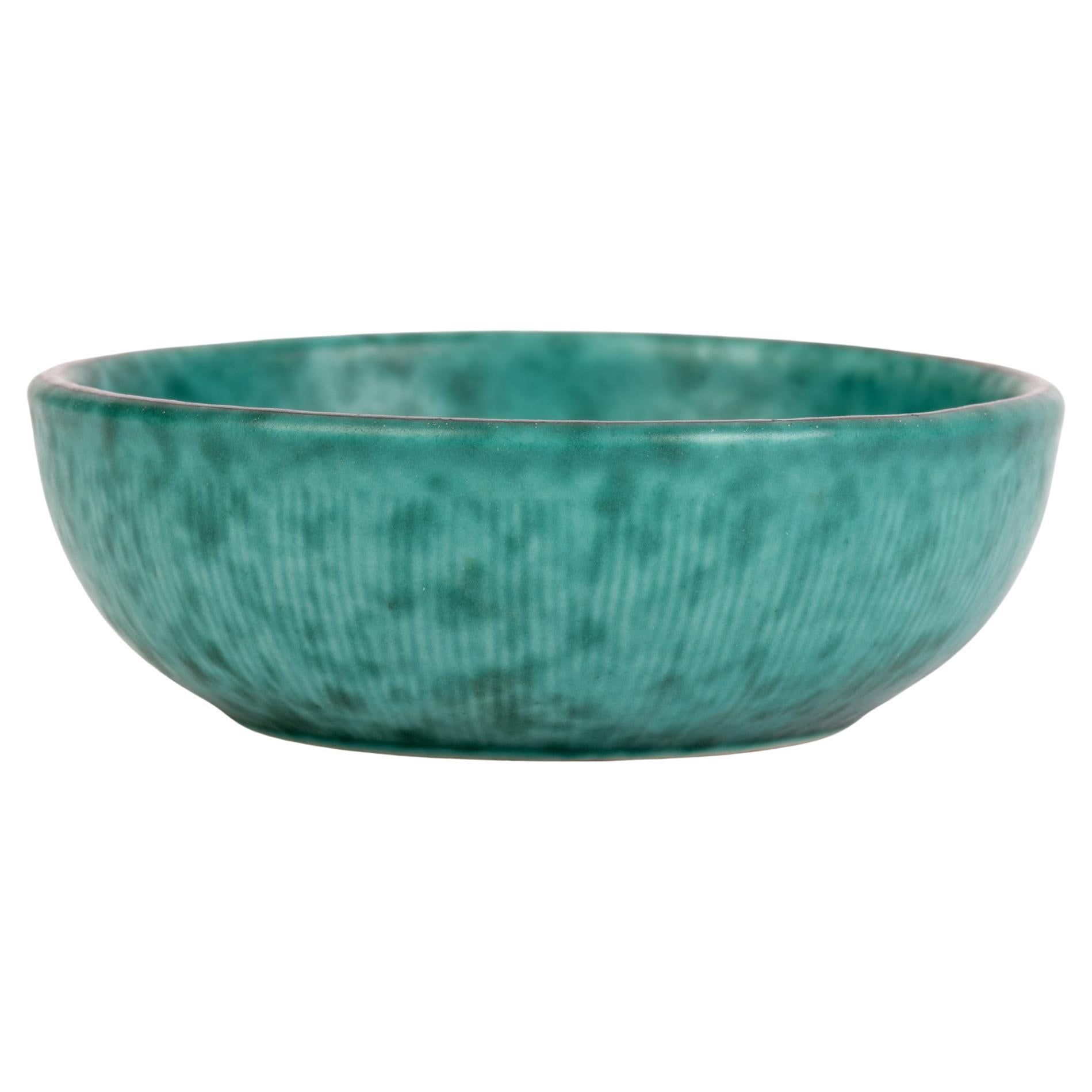 Wilhelm Kage Swedish Art Deco Gustavsberg Argenta Silver Inlay Ceramic Bowl For Sale