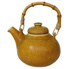 Vintage Wilhelm Kage Teapot KAPA Gustavsberg Bamboo Handle 1950s