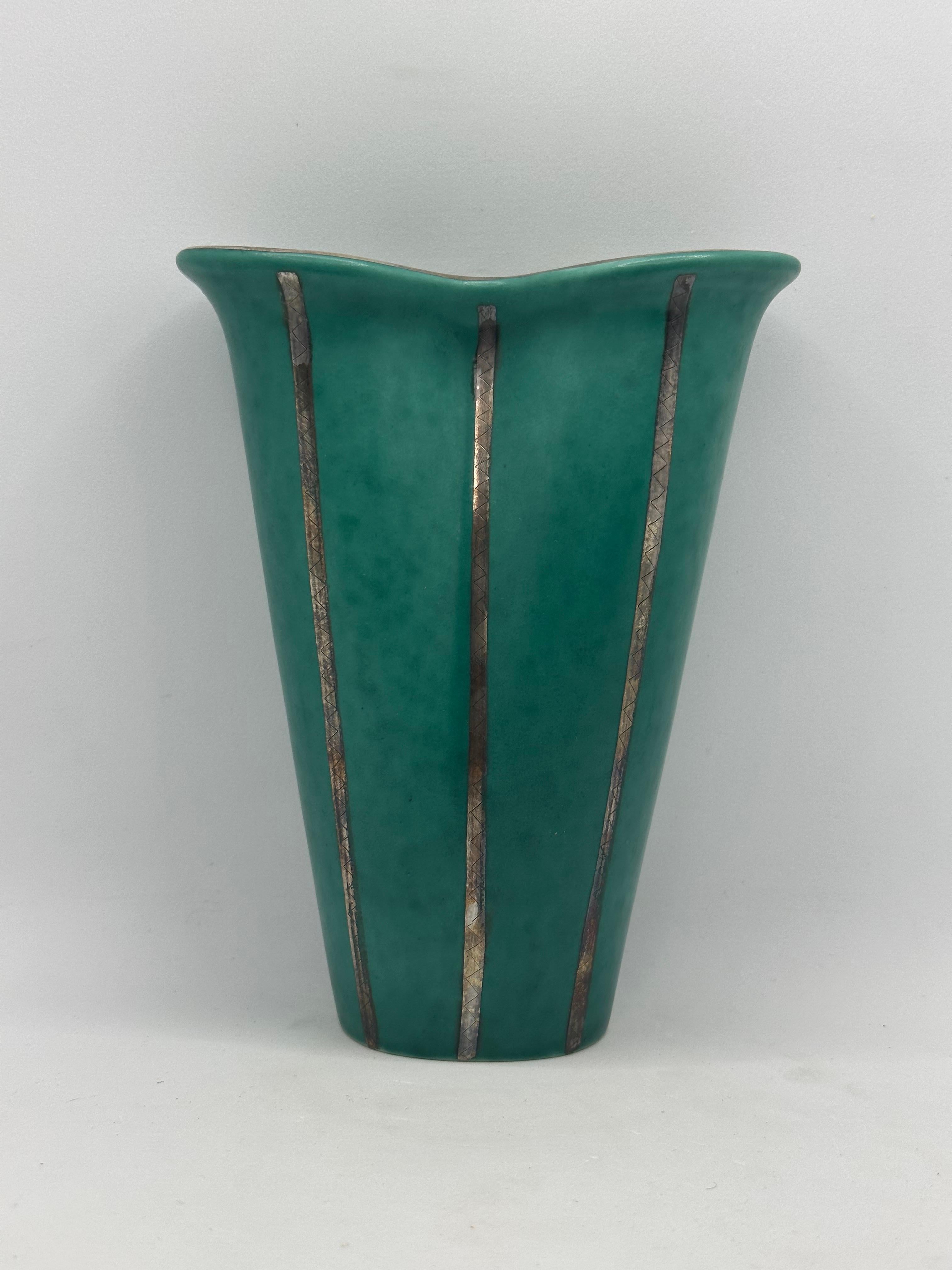 20th Century Wilhelm Kage vase 'argenta' for Gustavsberg Sweden 1950 Signed For Sale