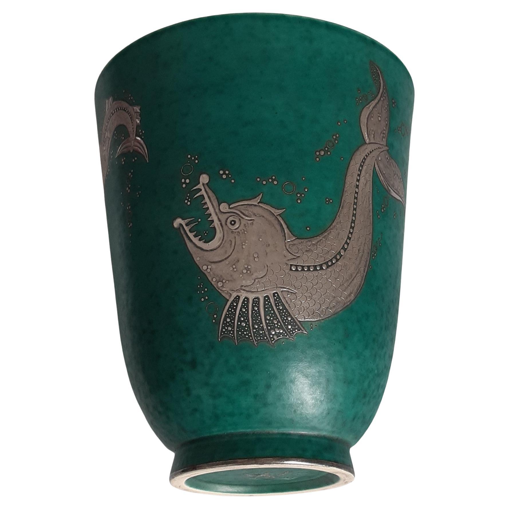 Wilhelm Kage Vase Keramik 'Argenta' für Gustavsberg Schweden 1940er Jahre Markiert