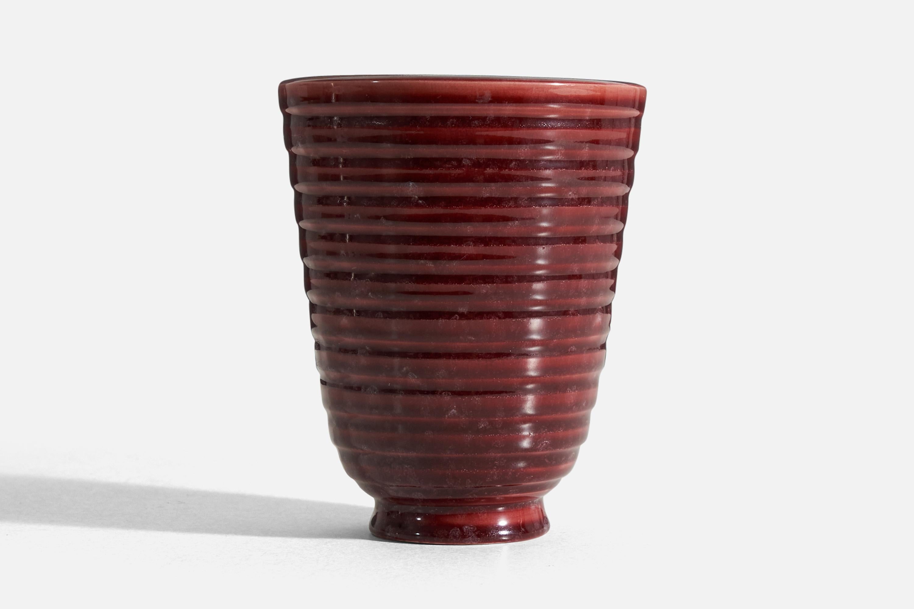 Swedish Wilhelm Kåge, Vase, Red-Glazed Stoneware, Gustavsberg, Sweden, 1950s