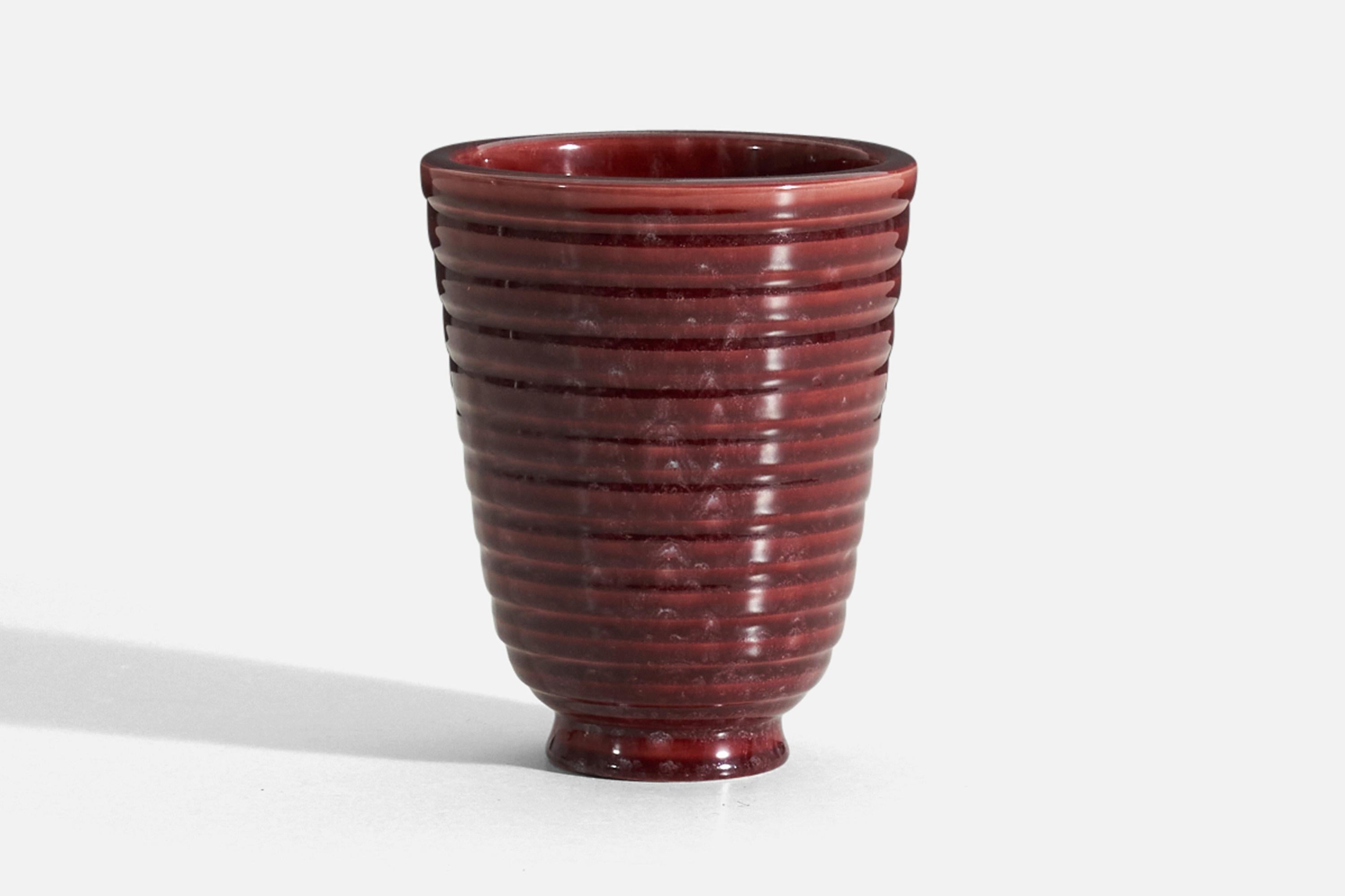 Mid-20th Century Wilhelm Kåge, Vase, Red-Glazed Stoneware, Gustavsberg, Sweden, 1950s