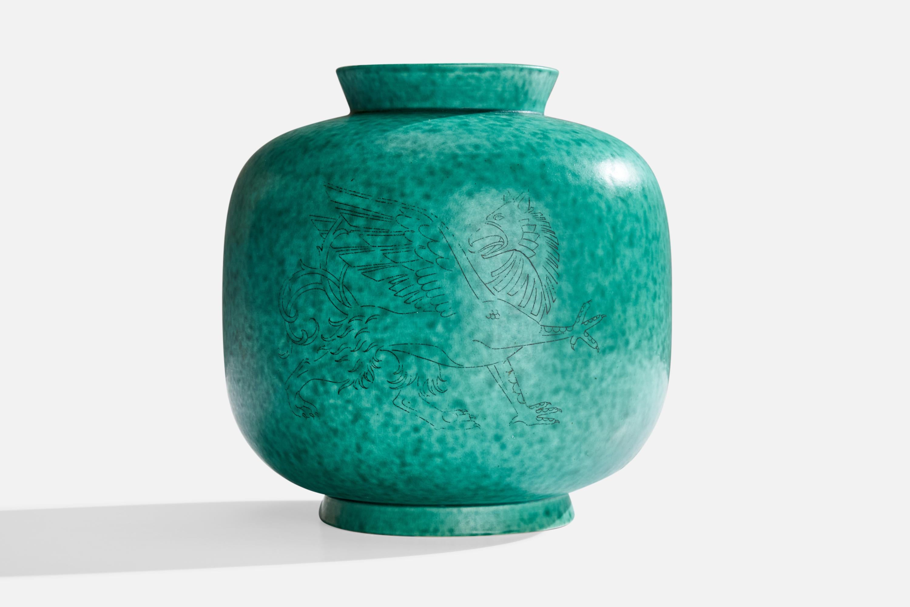 Swedish Wilhelm Kåge, Vase, Stoneware, Sweden, 1950s For Sale
