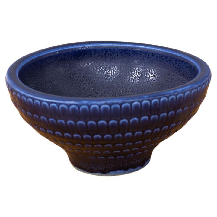 Wilhelm Kåge Verkstad Dark Blue Hare Fur Glazed Stoneware Bowl, Sweden, 1950s