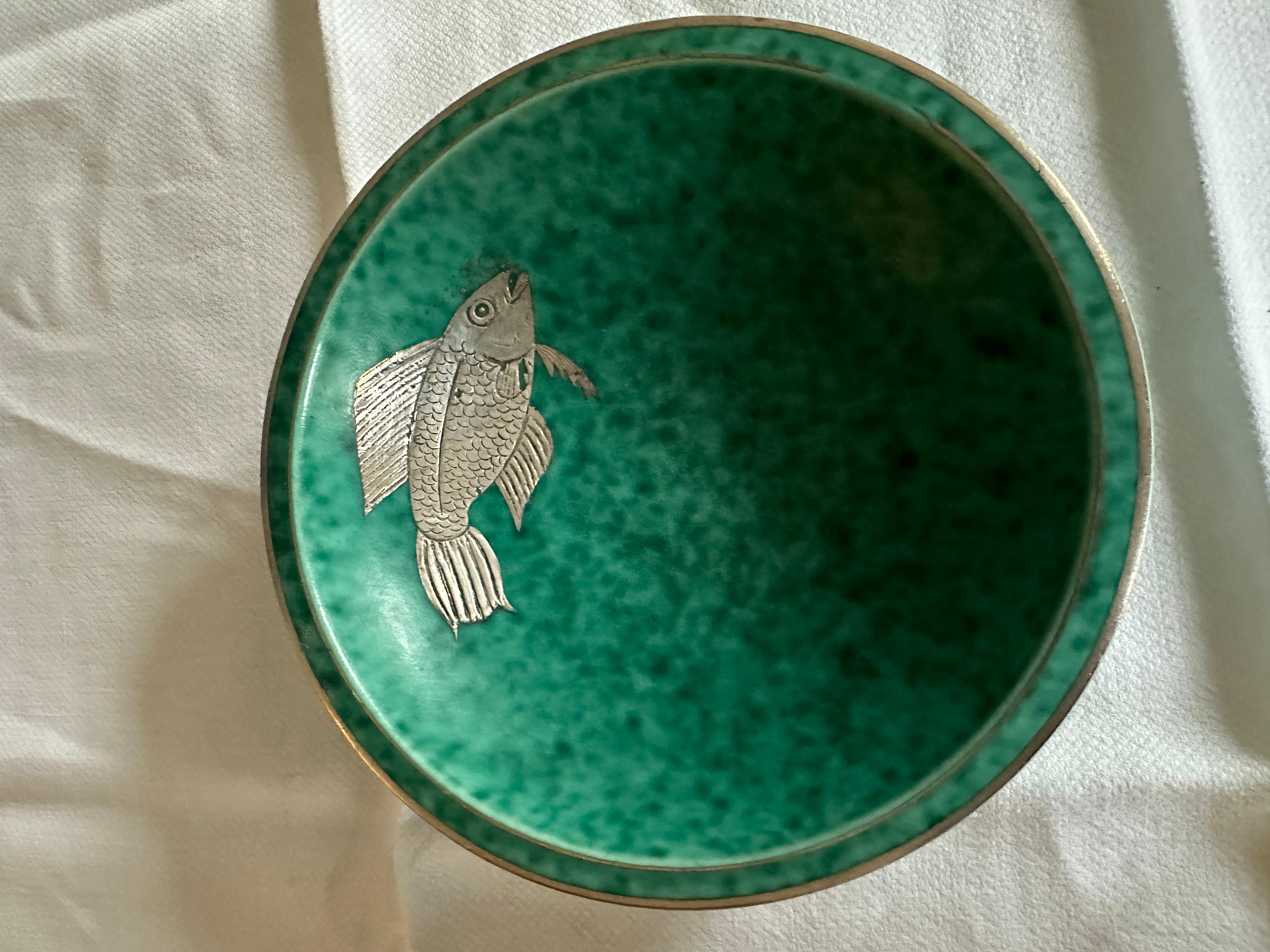 Wilhelm Kate Argenta Bowl Ceramic and Silver by Gustavsberg Sweden 1950 In Good Condition For Sale In Paris, FR