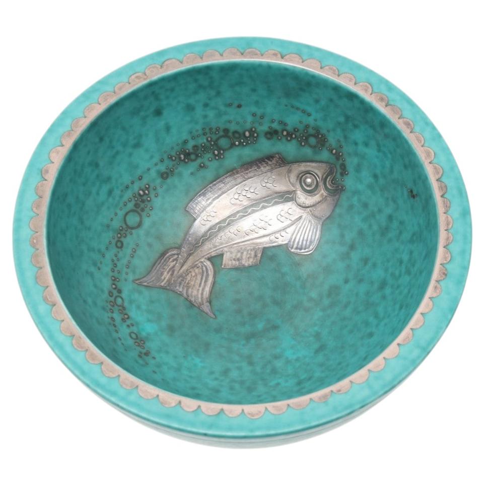 Wilhelm Kage bowl Ceramic and Silver 'Argenta' Gustavsberg Sweden 1940s Marked
