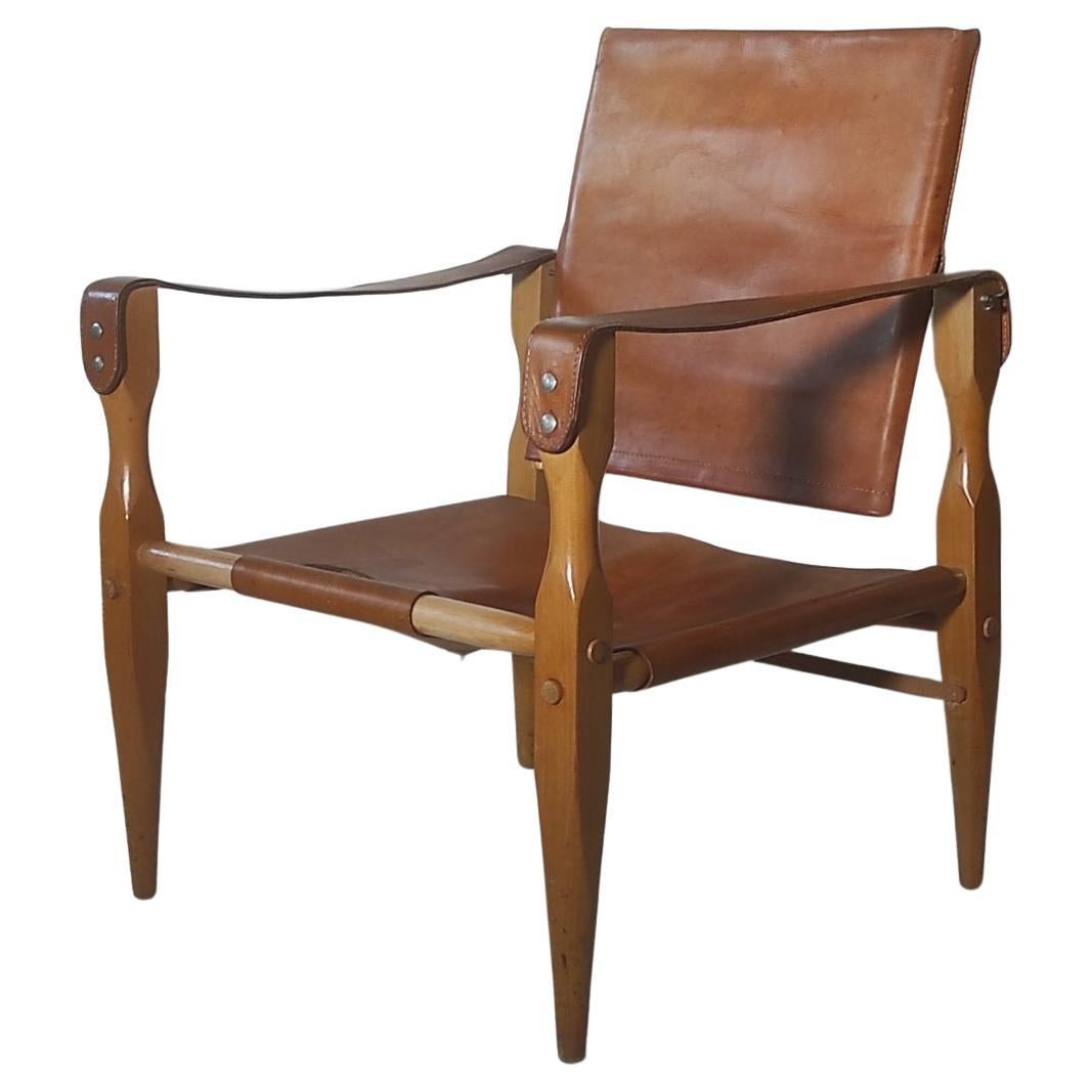 Chaise Safari en cuir Wilhelm Kienzle 1950s en vente