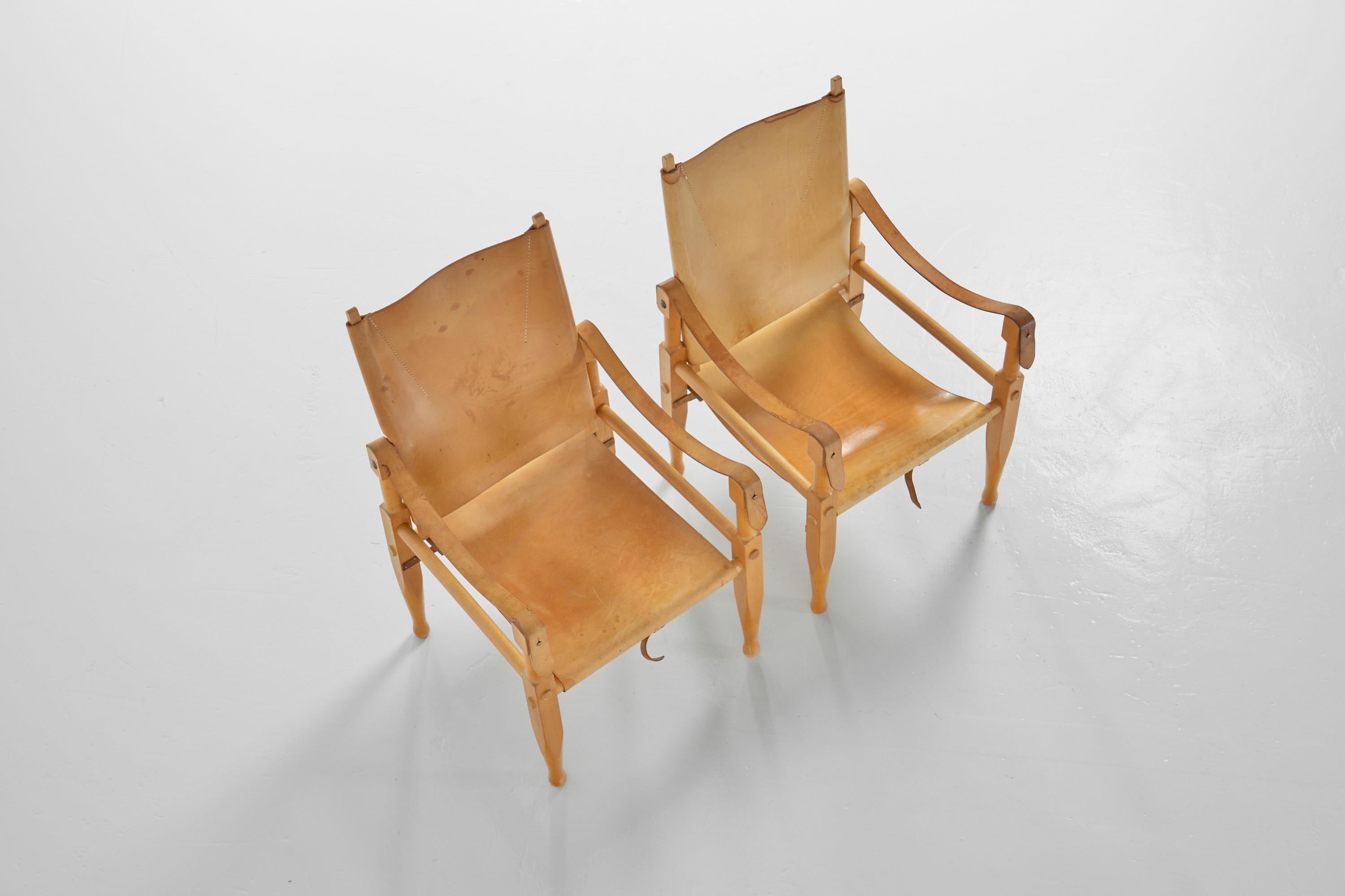 Leather Wilhelm Kienzle Safari Chairs, Switzerland, 1950 For Sale
