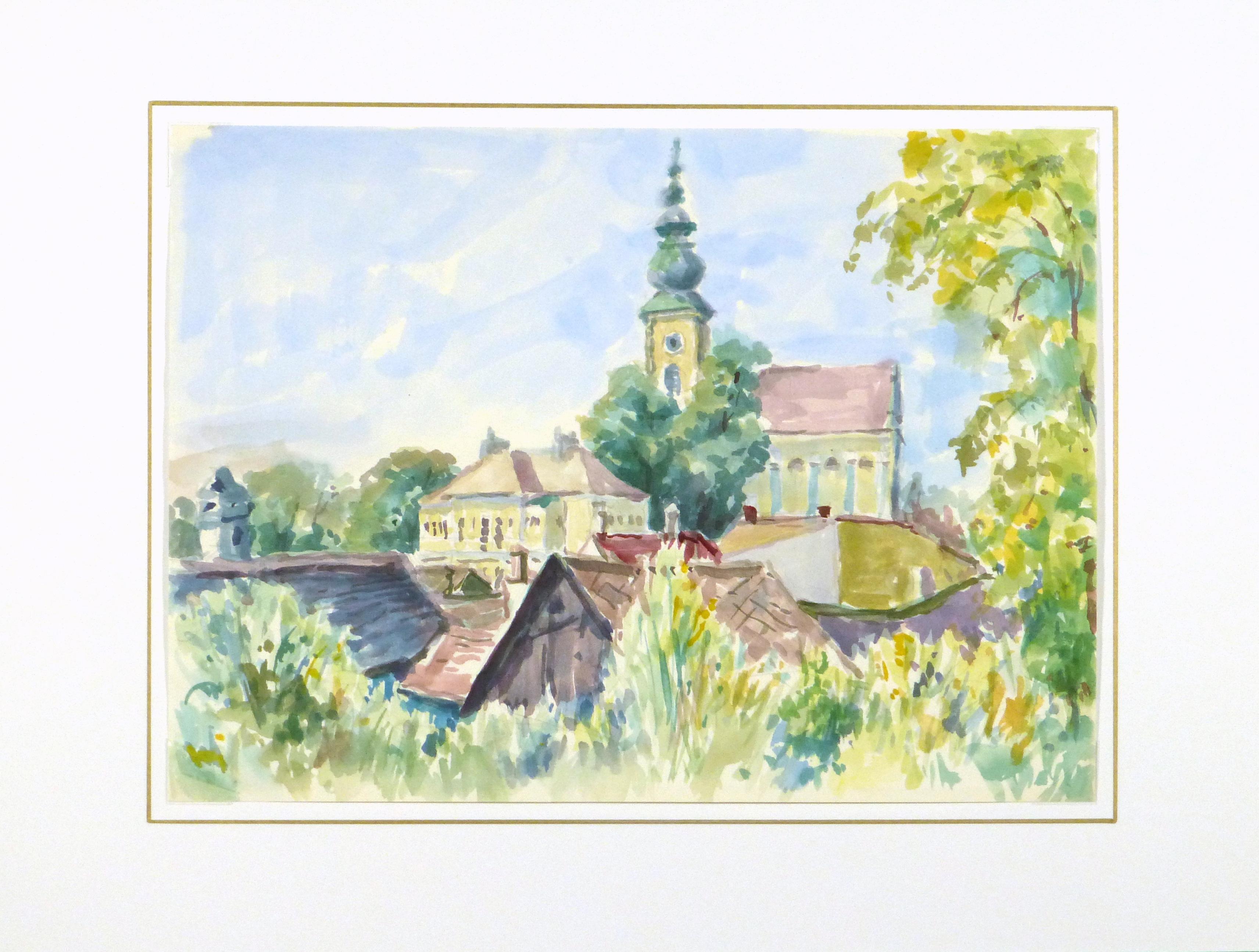 watercolor village landscape