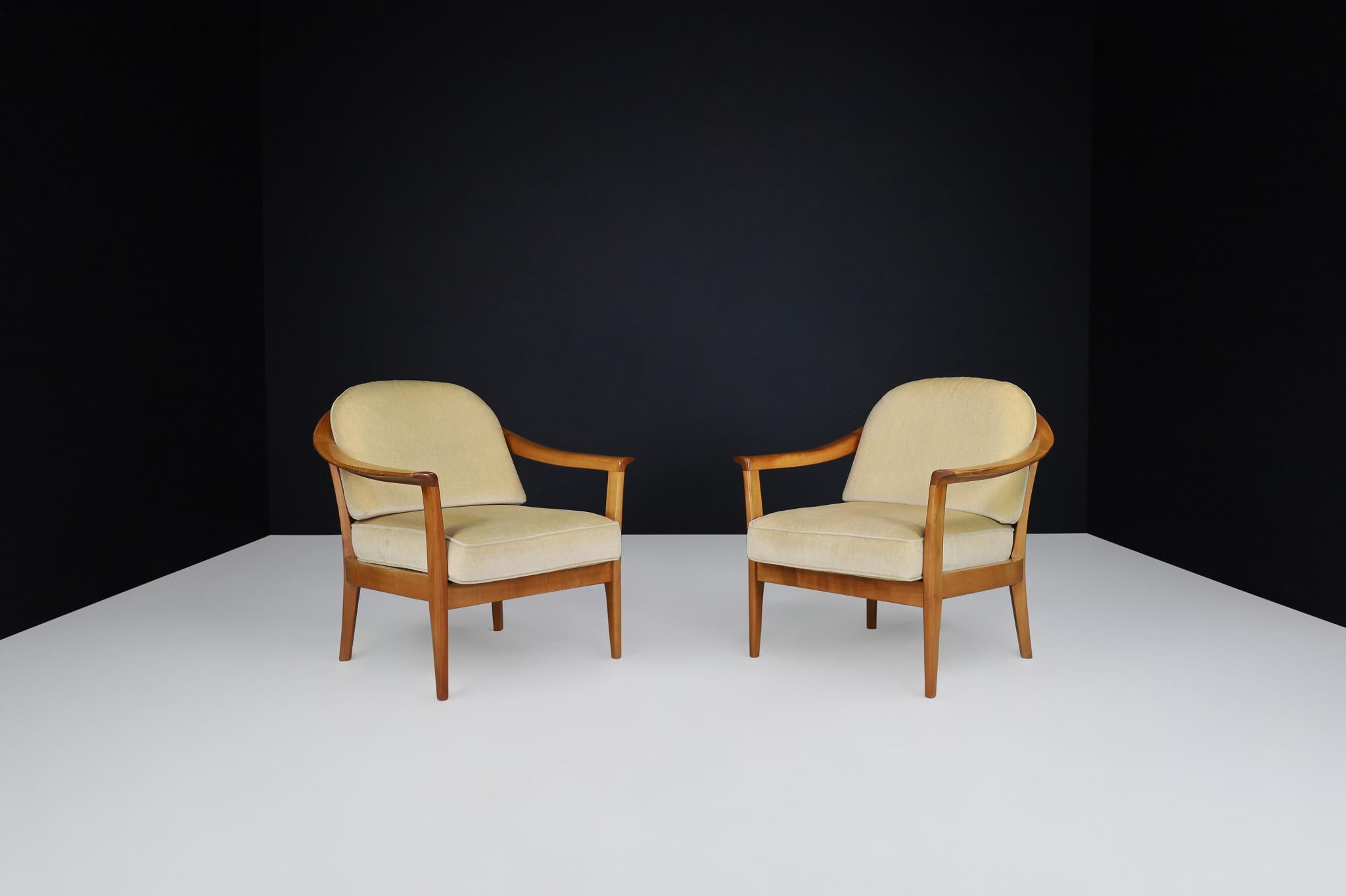 Wilhelm Knol Easy Chairs In Cherry and Original Upholstery, Germany 1960s In Good Condition For Sale In Almelo, NL