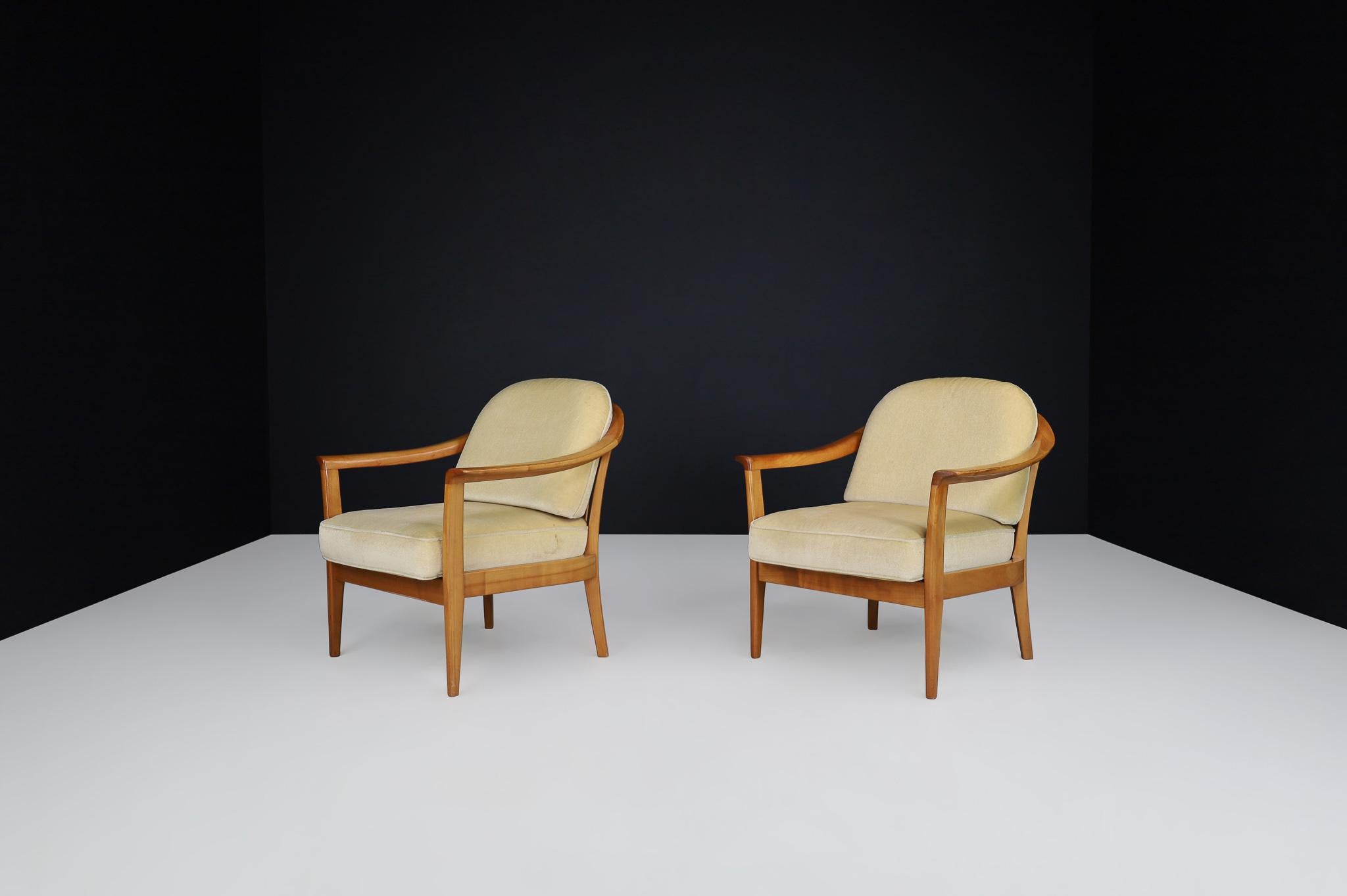 20th Century Wilhelm Knol Easy Chairs In Cherry and Original Upholstery, Germany 1960s For Sale