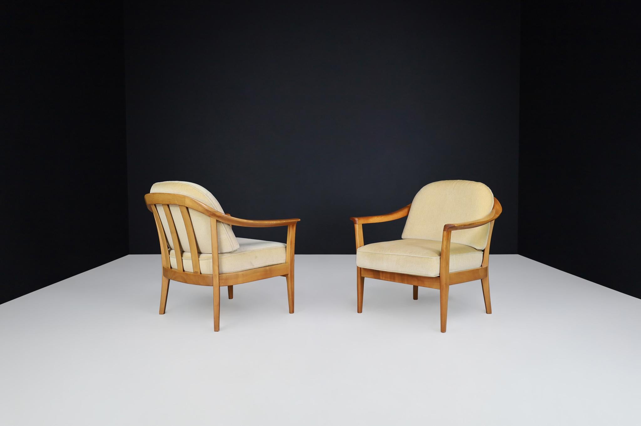  Wilhelm Knol Easy Chairs aus Kirschbaumholz mit Originalpolsterung, Deutschland 1960er Jahre  (Stoff) im Angebot
