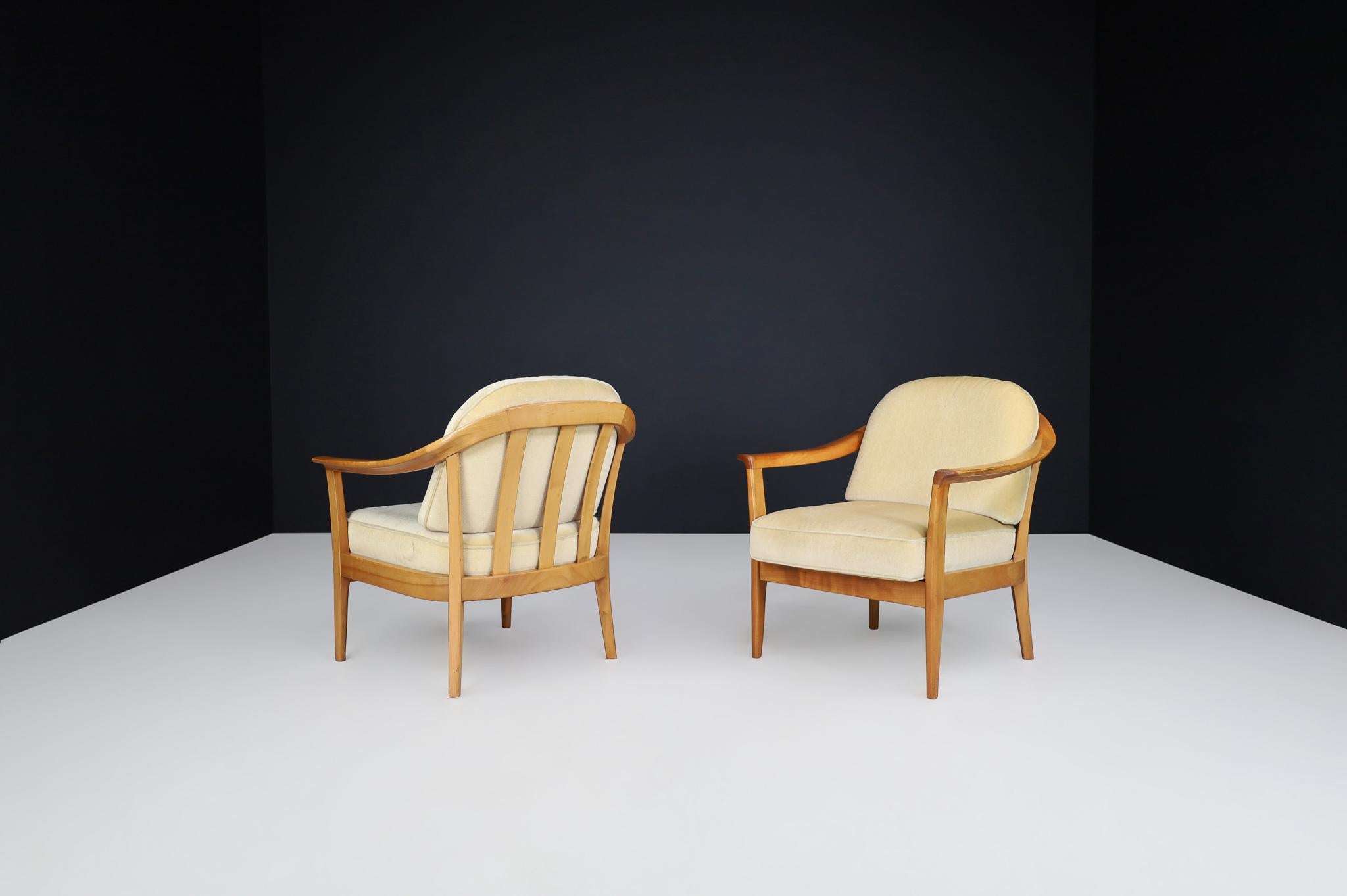 Wilhelm Knol Easy Chairs In Cherry and Original Upholstery, Germany 1960s For Sale 1