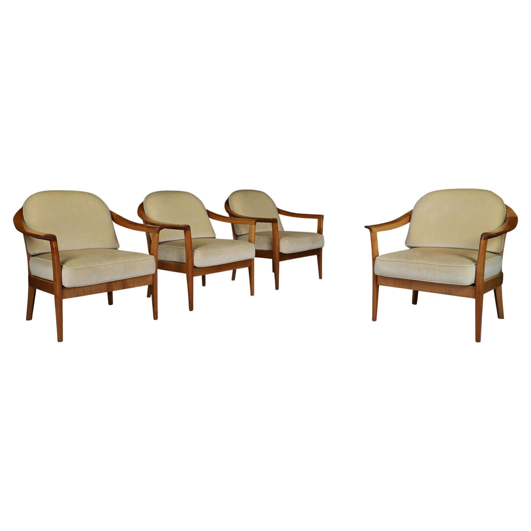 Wilhelm Knol Easy Chairs In Cherry and Original Upholstery, Germany 1960s