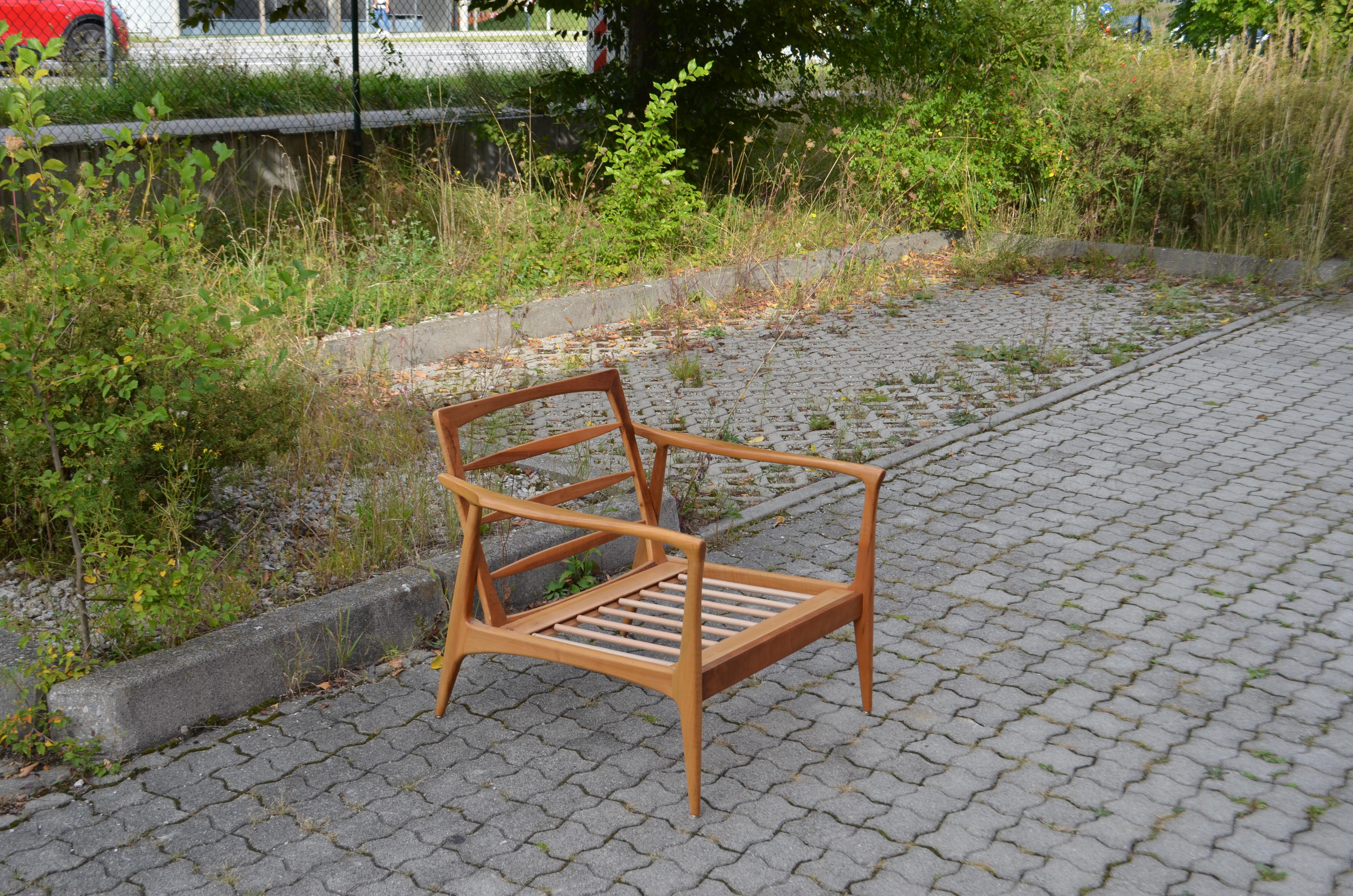 Wilhelm Knoll Antimott Walnut Mid Century Armchair Grey Wool For Sale 11